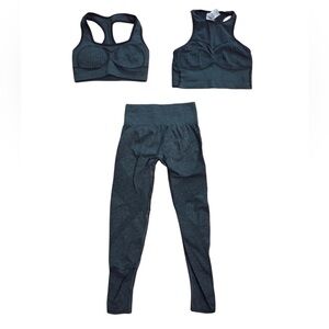 Gymshark Gray Slate Black Sports Bras Bundle and Leggings Set
